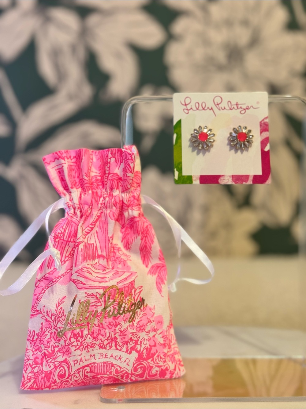 Lilly Pulitzer Pink & Crystal Stud Earrings NWT & Dustbag!
